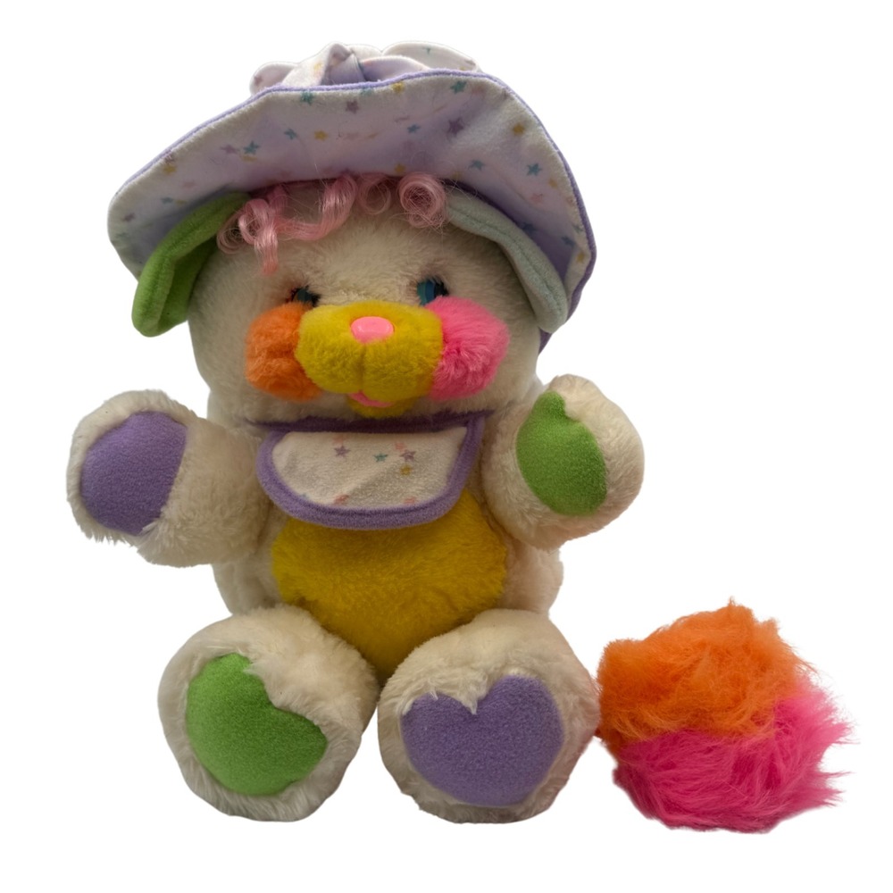 Vintage Popples Plush Bibsy Baby Bib White Mattel Toy 1986 - 12" with Bib, Curls - Picture 2 of 9